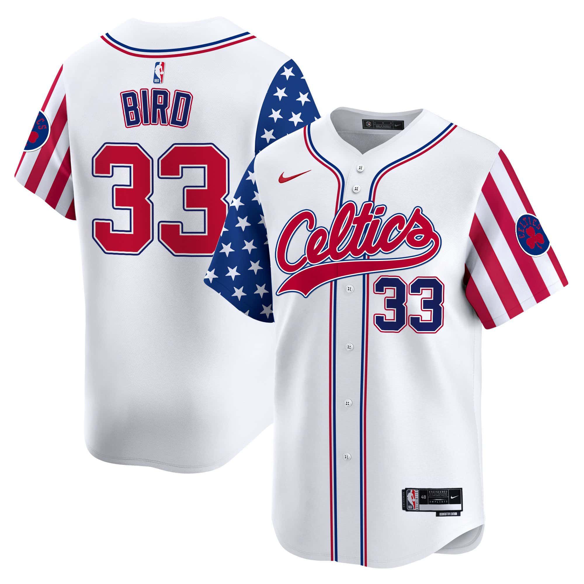 Men Boston Celtics #33 Bird White 2024 Nike Independence Day Baseball NBA Jersey